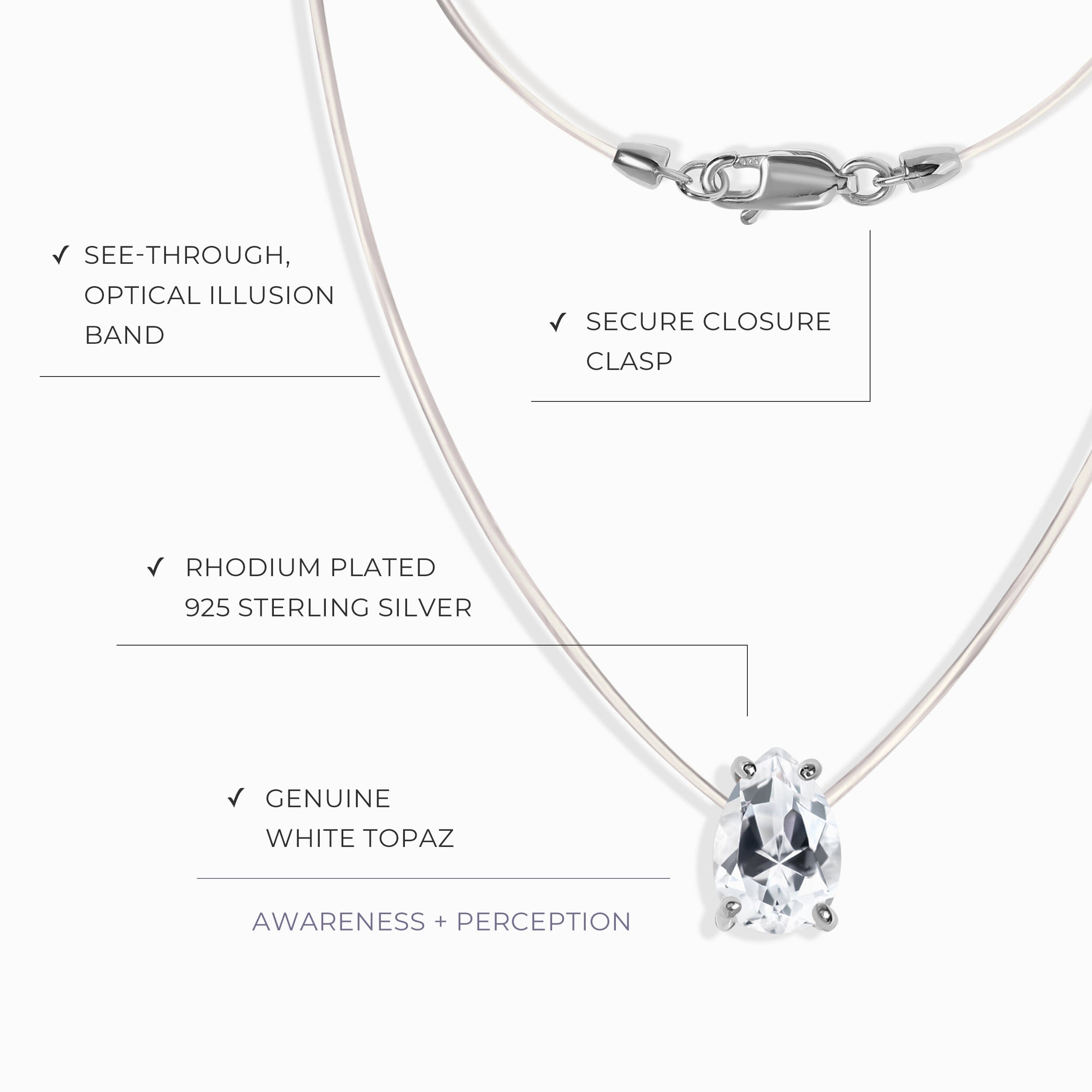 White Topaz Necklace Floating Sway - April Birthstone