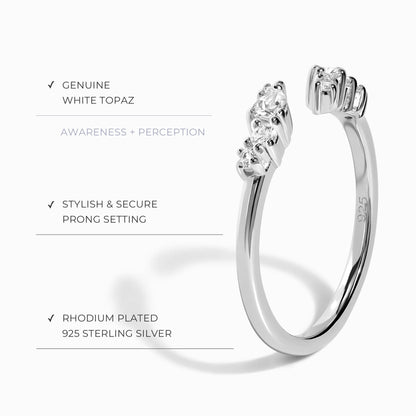 Bague ajustable en topaze blanche Flourish – Pierre de naissance d'avril
