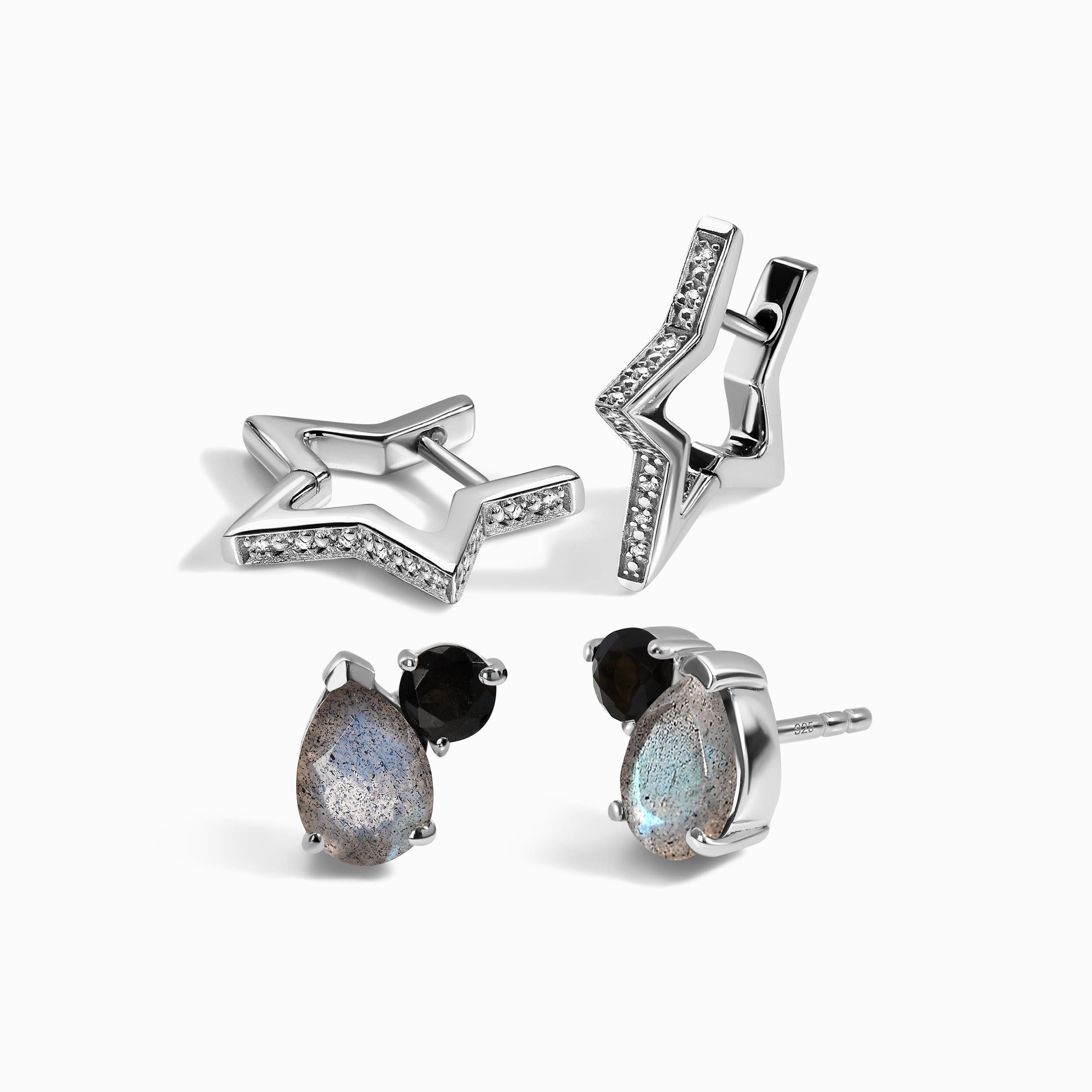 Galaxy Hoops & Toi Et Moi Studs - Labradorite & Black Obsidian