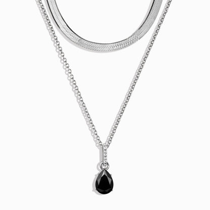 Collier Sway avec pierre de naissance en onyx noir et chaîne à chevrons