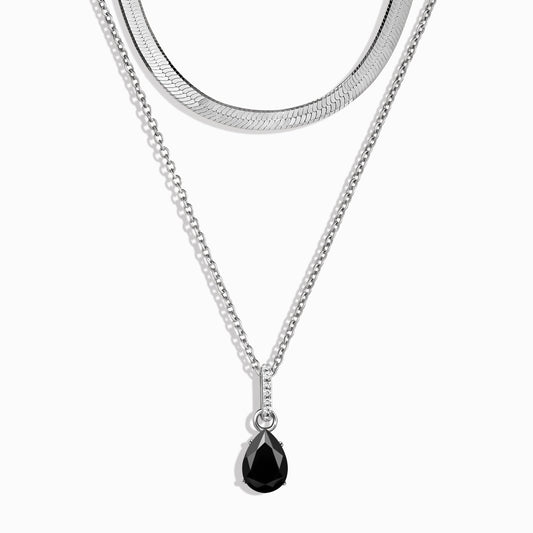 Collier Sway avec pierre de naissance en onyx noir et chaîne à chevrons