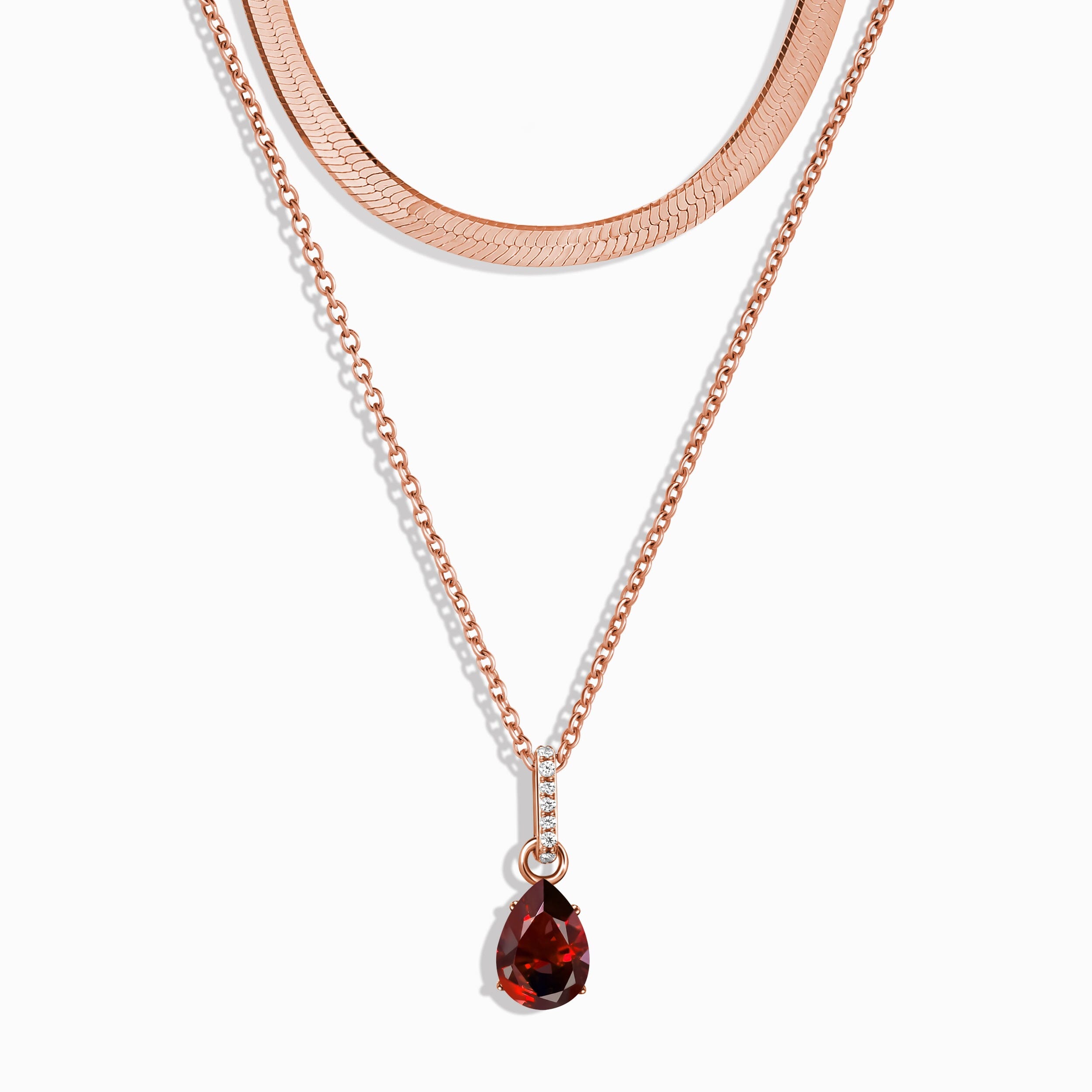 Garnet January Birthstone Sway Necklace & Herringbone Chain