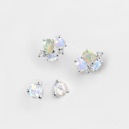 Ensemble de boucles d'oreilles créoles en pierre de lune et opale - Positive Aura