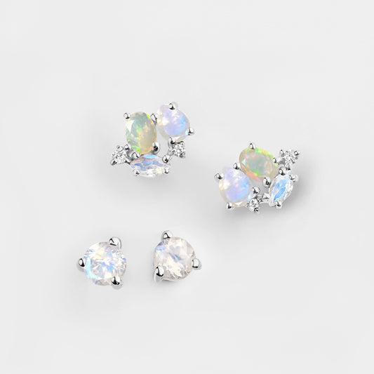 Ensemble de boucles d'oreilles créoles en pierre de lune et opale - Positive Aura