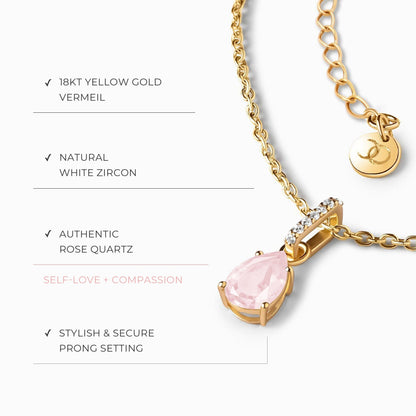 Collier Sway en quartz rose avec pierre de naissance et chaîne à chevrons
