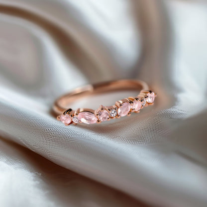 Bague en quartz rose et zircon blanc - Grace