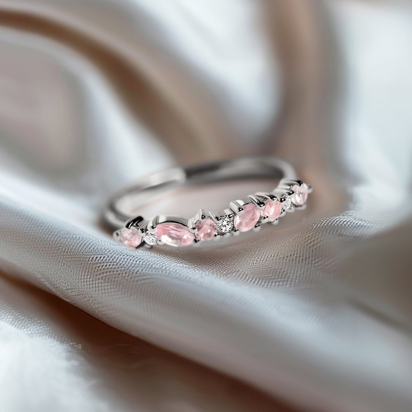 Bague en quartz rose et zircon blanc - Grace
