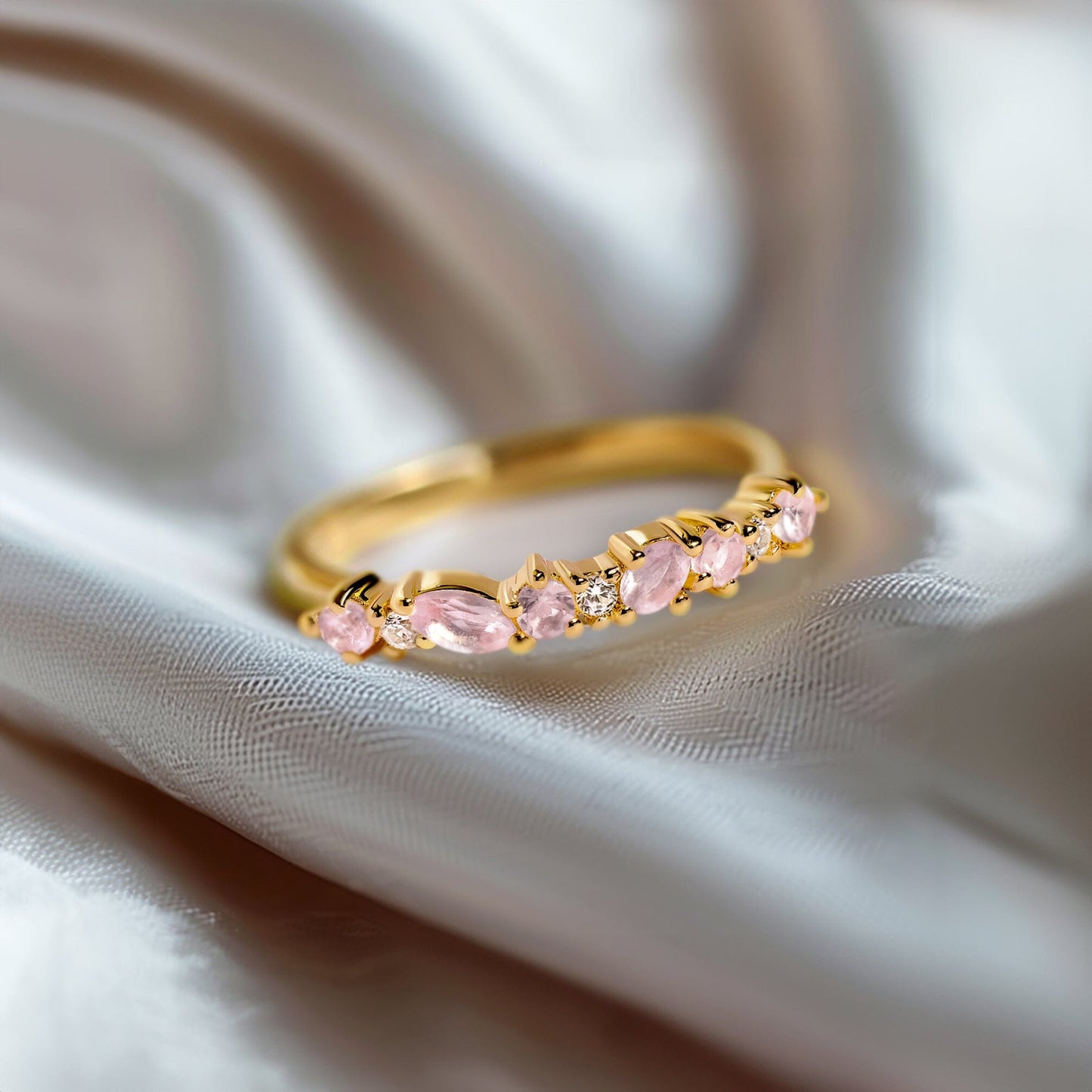 Bague en quartz rose et zircon blanc - Grace