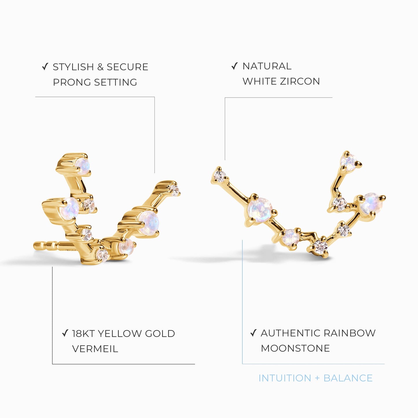Boucles d'oreilles en pierre de lune - Constellation du Verseau