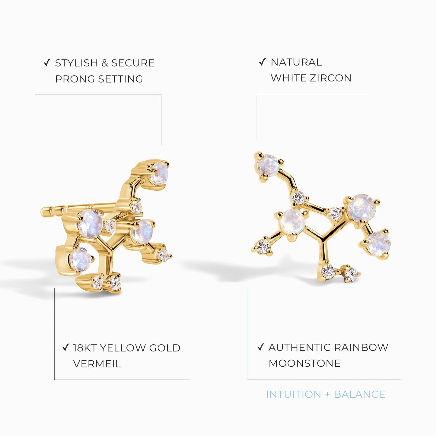 Boucles d'oreilles en pierre de lune - Constellation du zodiaque Vierge