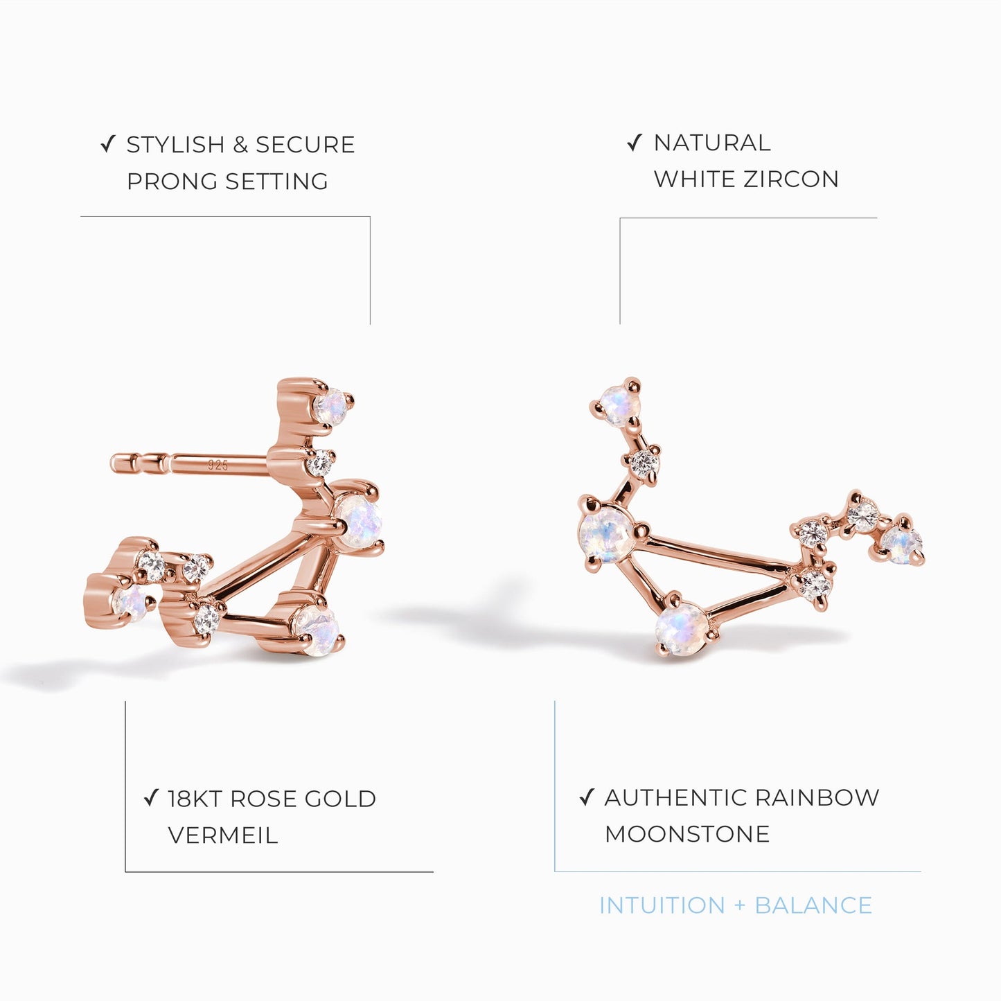 Boucles d'oreilles en pierre de lune - Constellation du zodiaque Balance