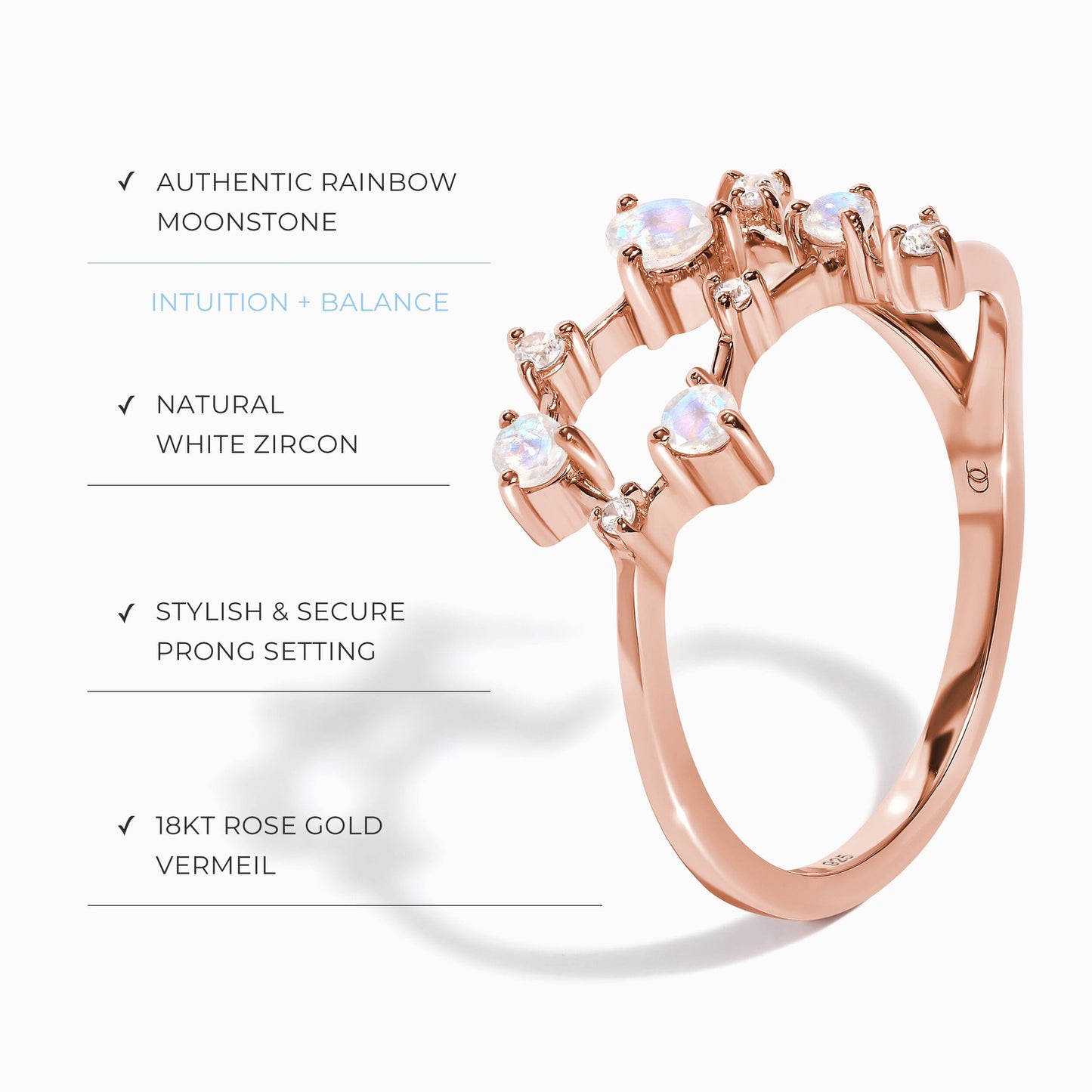 Bague en pierre de lune - Constellation du zodiaque Gémeaux