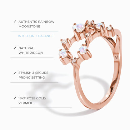 Bague en pierre de lune - Constellation du zodiaque Gémeaux
