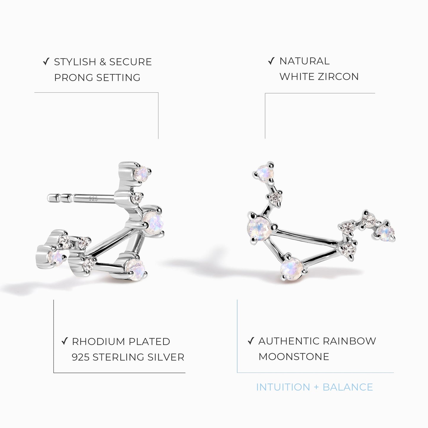 Boucles d'oreilles en pierre de lune - Constellation du zodiaque Balance