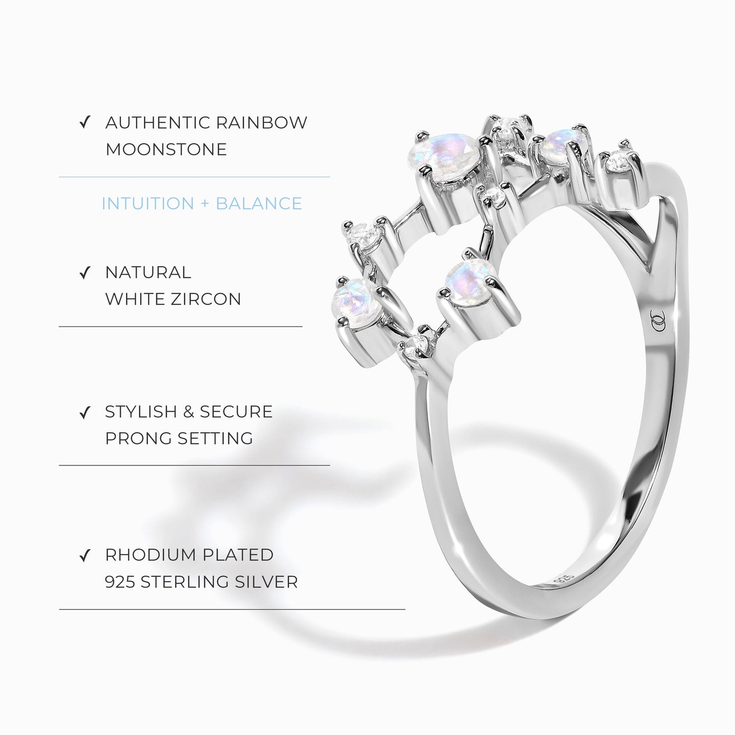 Bague en pierre de lune - Constellation du zodiaque Gémeaux