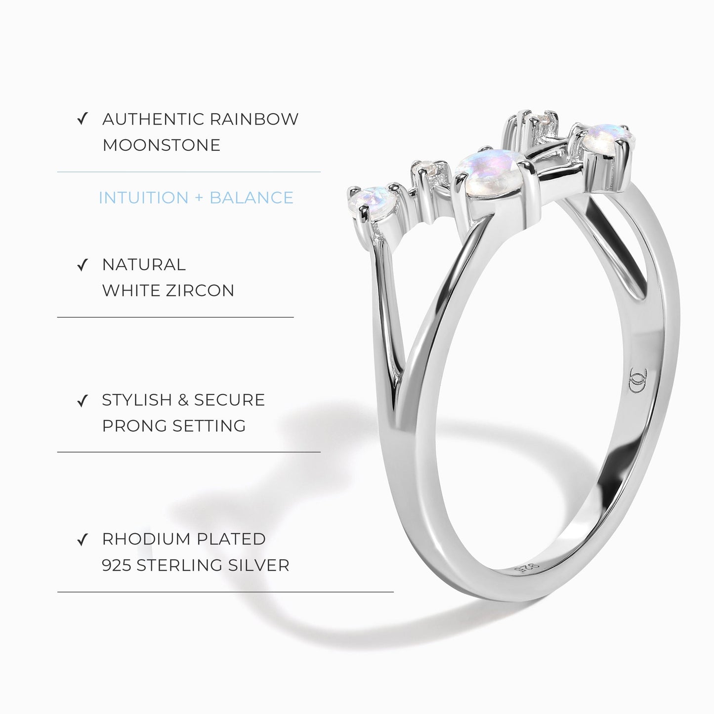 Bague en pierre de lune - Constellation du zodiaque Balance