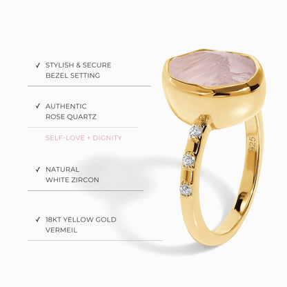 Bague en cristal brut - Quartz rose hypnotique