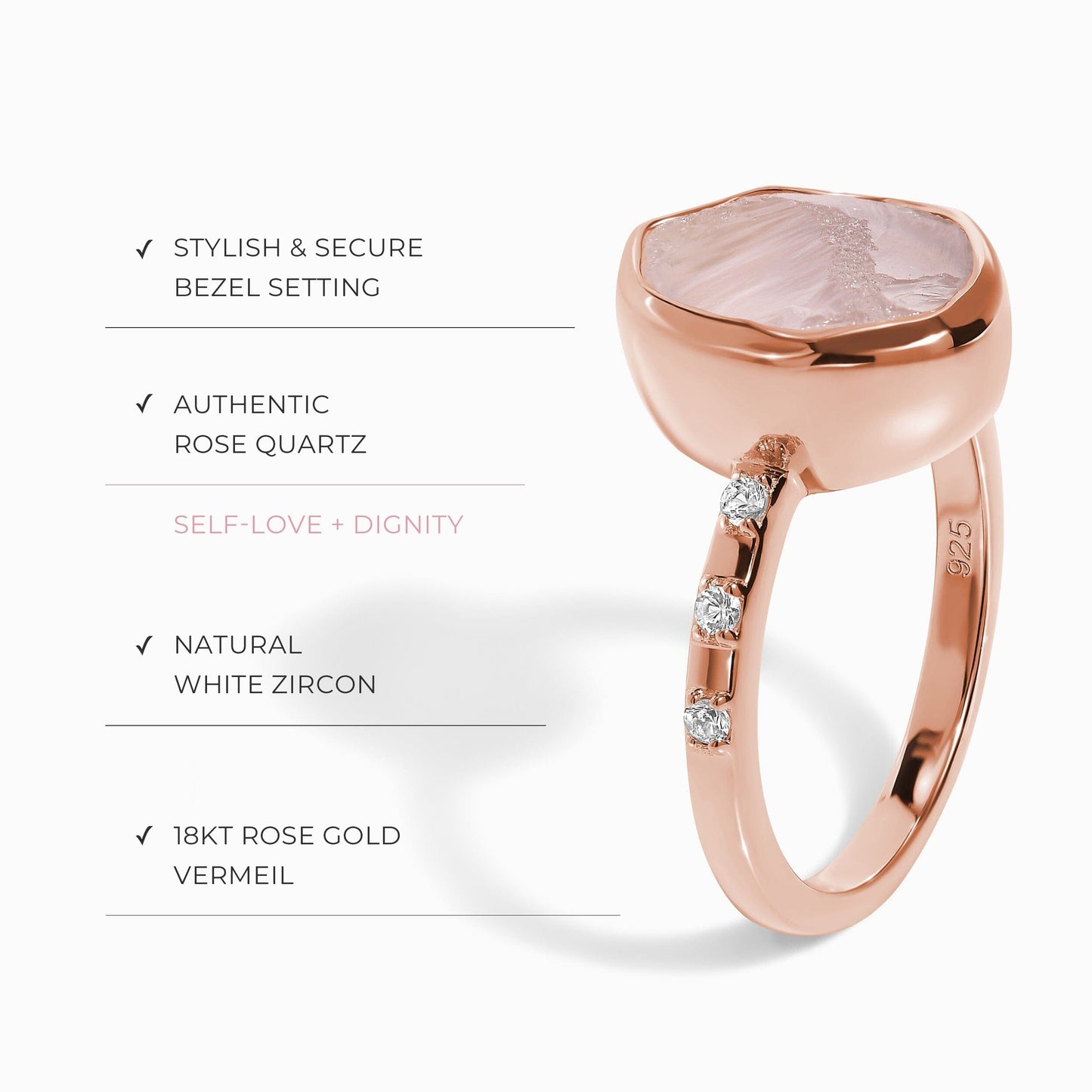 Bague en cristal brut - Quartz rose hypnotique