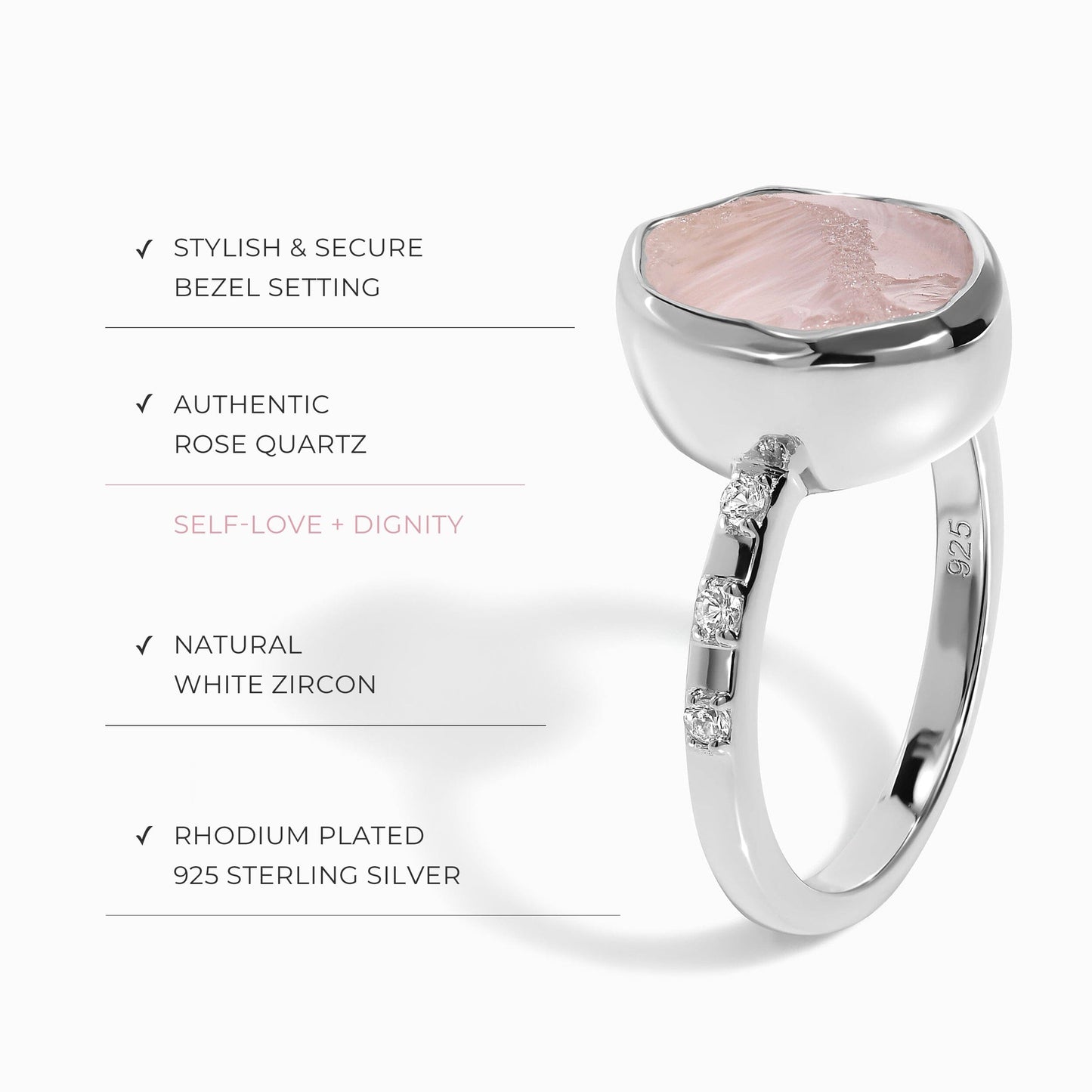 Bague en cristal brut - Quartz rose hypnotique