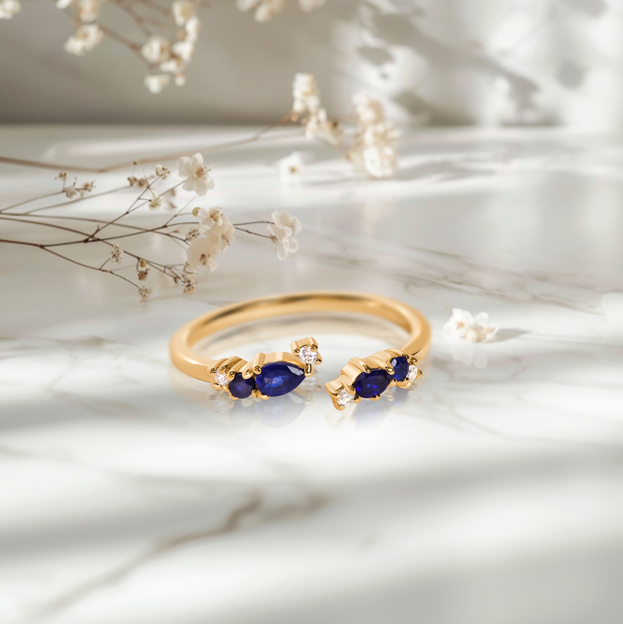 Adjustable Blue Sapphire Ring Flourish - September Birthstone