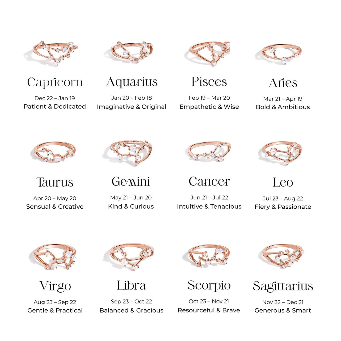 Bague en pierre de lune - Constellation du zodiaque Poissons