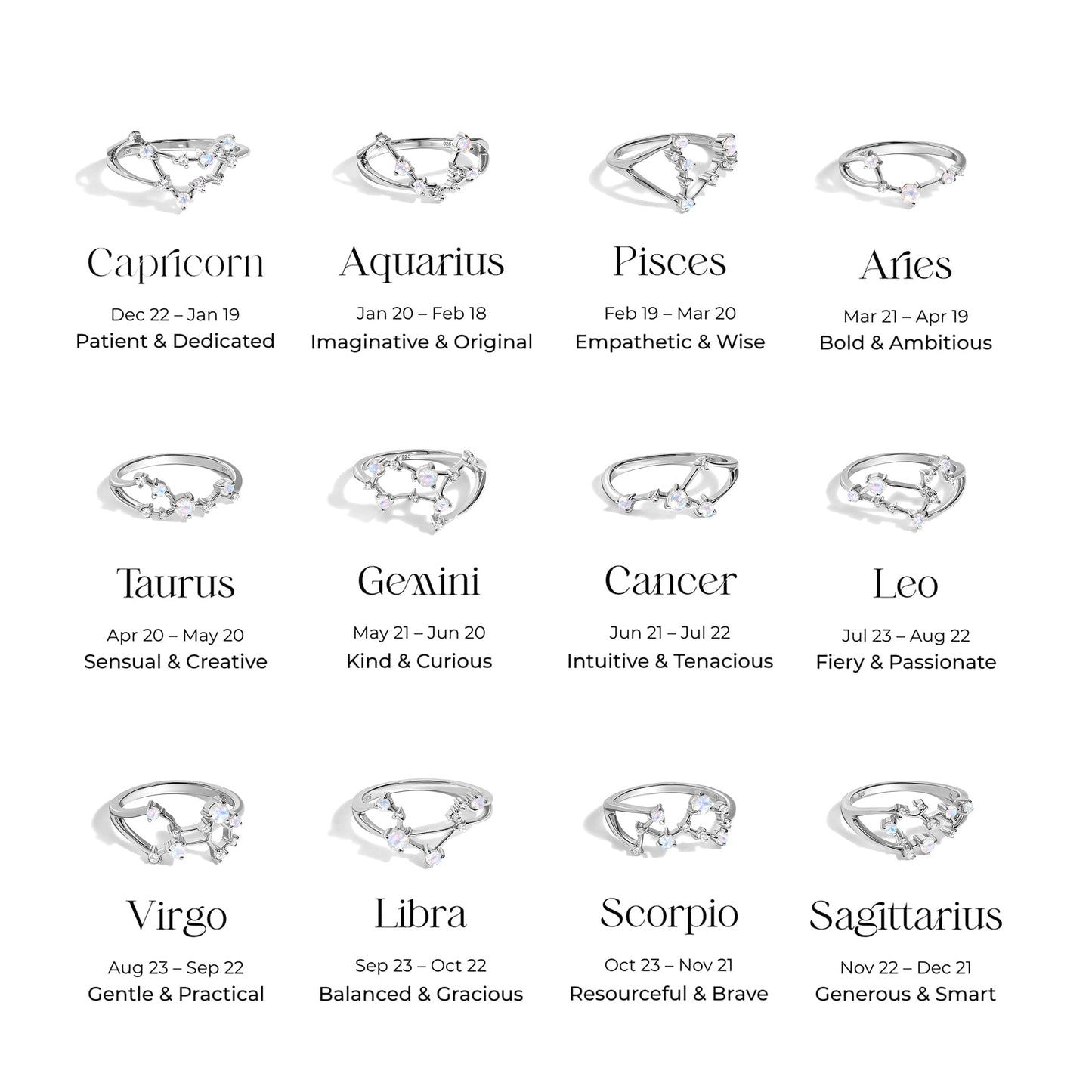 Bague en pierre de lune - Constellation du zodiaque Poissons