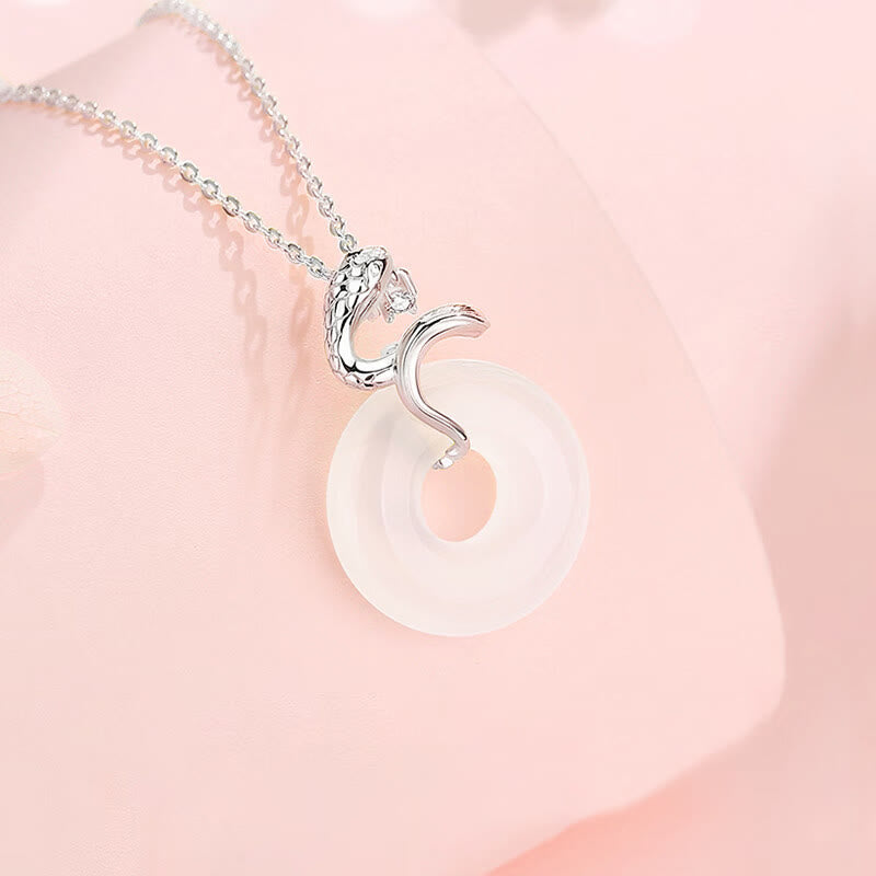 Collier pendentif en argent sterling 925 avec pierre de Bouddha et calcédoine, boucle de paix, harmonie de l'année du serpent 