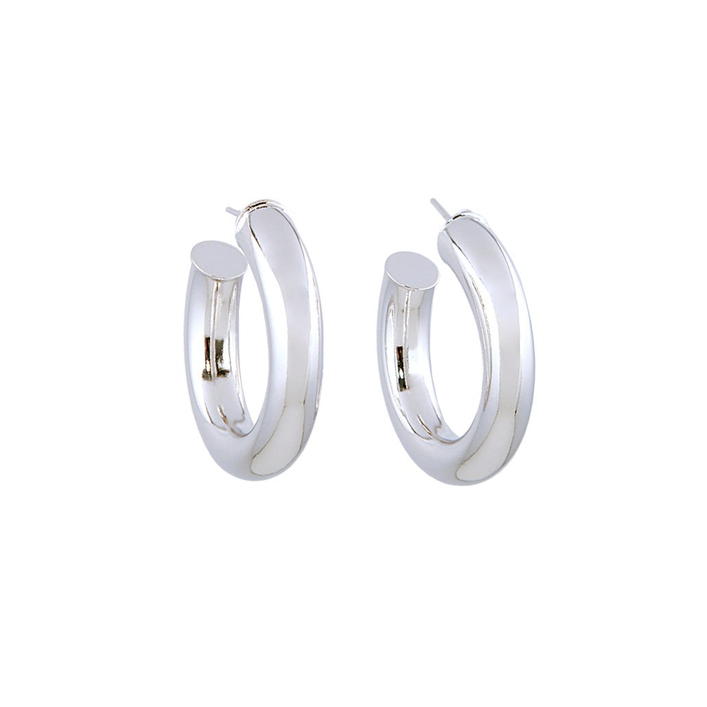 Rhodium Tubular Hoops 1.25"