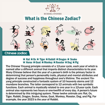 Bracelet en corde tressée fait main avec pierres de Bouddha et symbole du zodiaque chinois 