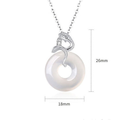 Collier pendentif en argent sterling 925 avec pierre de Bouddha et calcédoine, boucle de paix, harmonie de l'année du serpent 