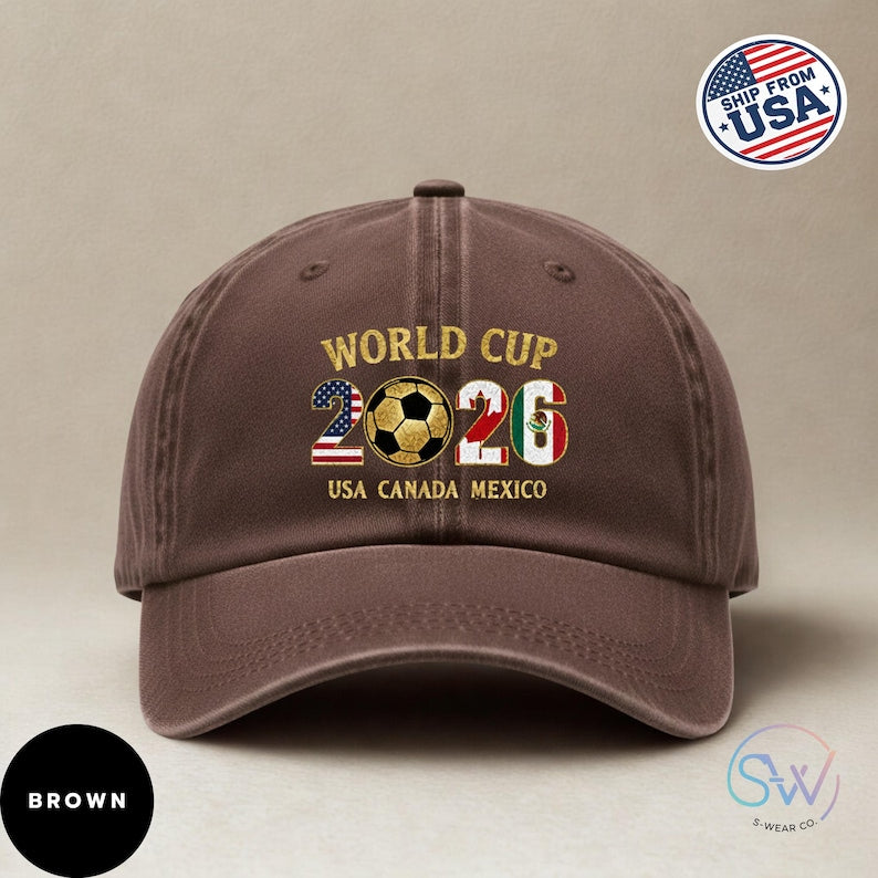 2026 World Cup Hat, Vintage Style Adjustable Cotton Cap, Soccer Fan Dad Hat, USA Canada Mexico