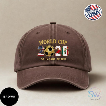 2026 World Cup Hat, Vintage Style Adjustable Cotton Cap, Soccer Fan Dad Hat, USA Canada Mexico