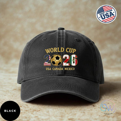 2026 World Cup Hat, Vintage Style Adjustable Cotton Cap, Soccer Fan Dad Hat, USA Canada Mexico