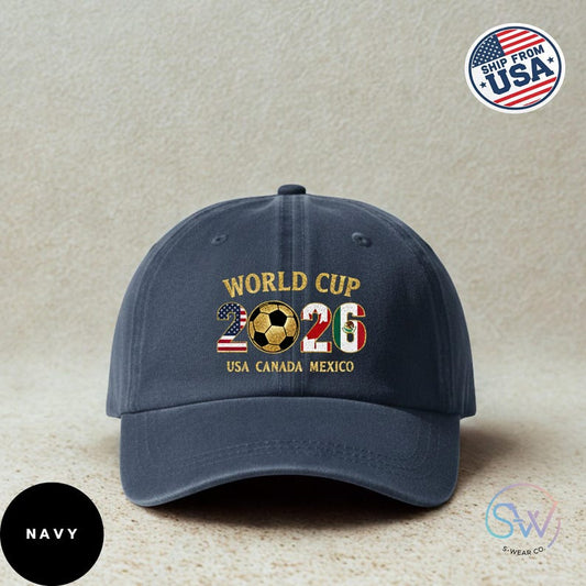 2026 World Cup Hat, Vintage Style Adjustable Cotton Cap, Soccer Fan Dad Hat, USA Canada Mexico