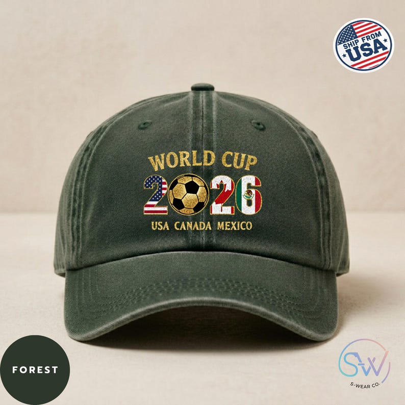 2026 World Cup Hat, Vintage Style Adjustable Cotton Cap, Soccer Fan Dad Hat, USA Canada Mexico