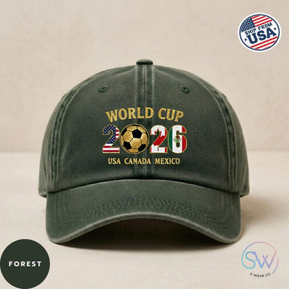2026 World Cup Hat, Vintage Style Adjustable Cotton Cap, Soccer Fan Dad Hat, USA Canada Mexico