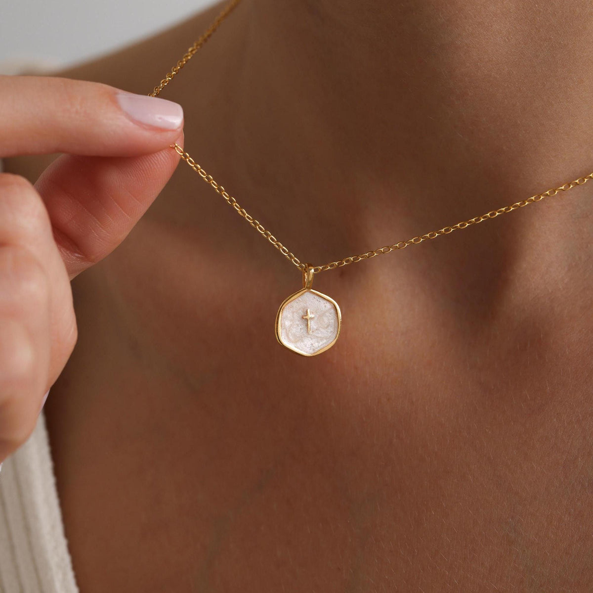 Gold Enamel Mini Cross Women Necklace