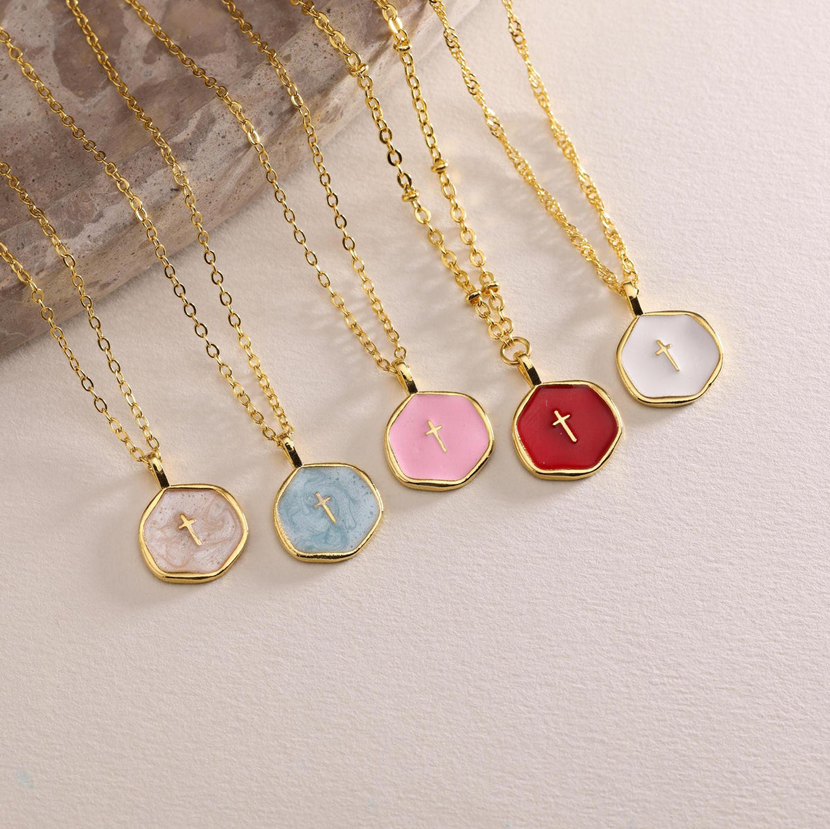 Gold Enamel Mini Cross Women Necklace