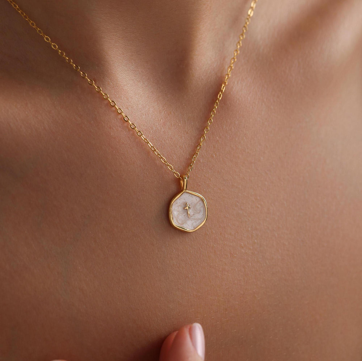 Gold Enamel Mini Cross Women Necklace