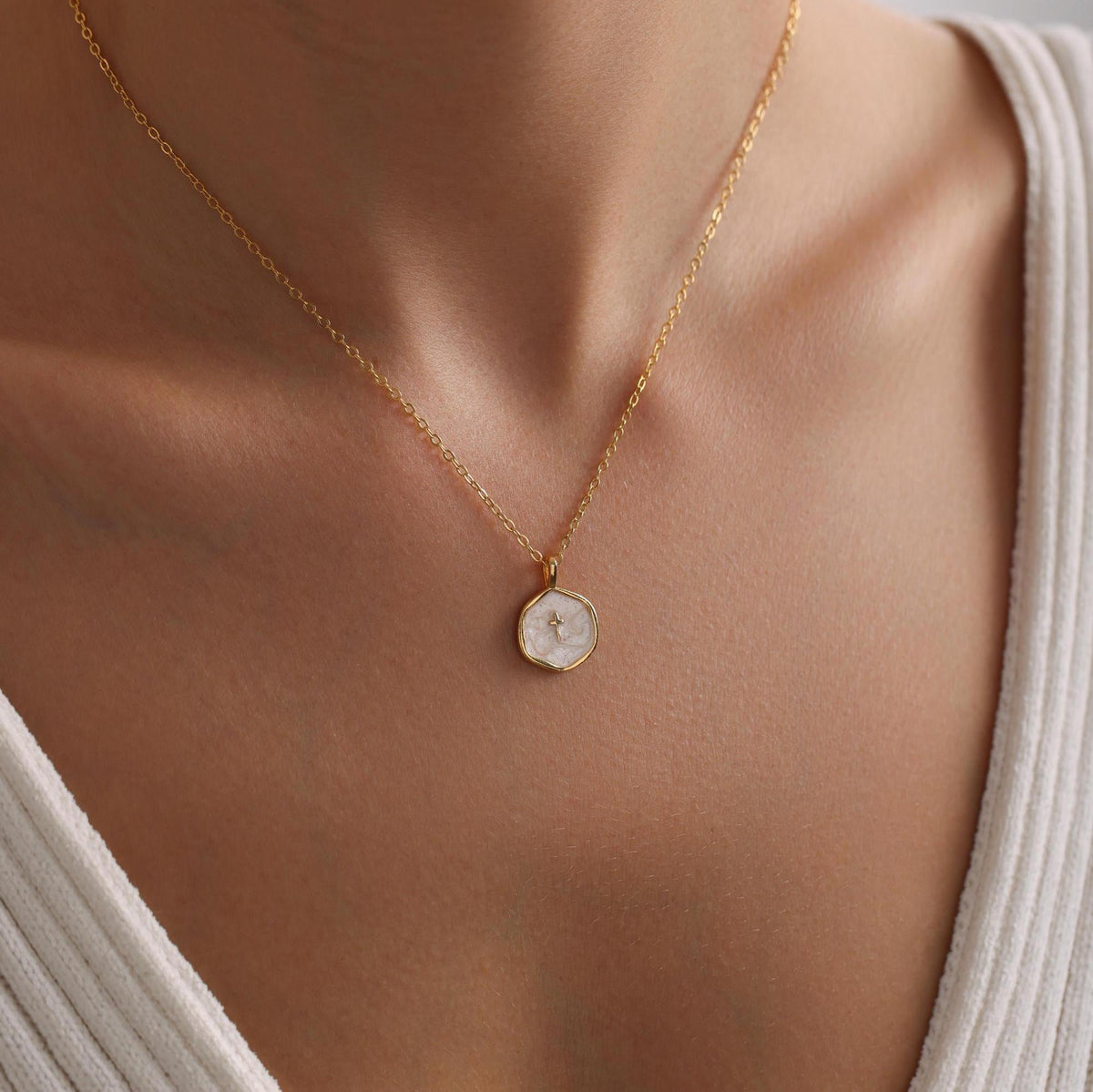 Gold Enamel Mini Cross Women Necklace