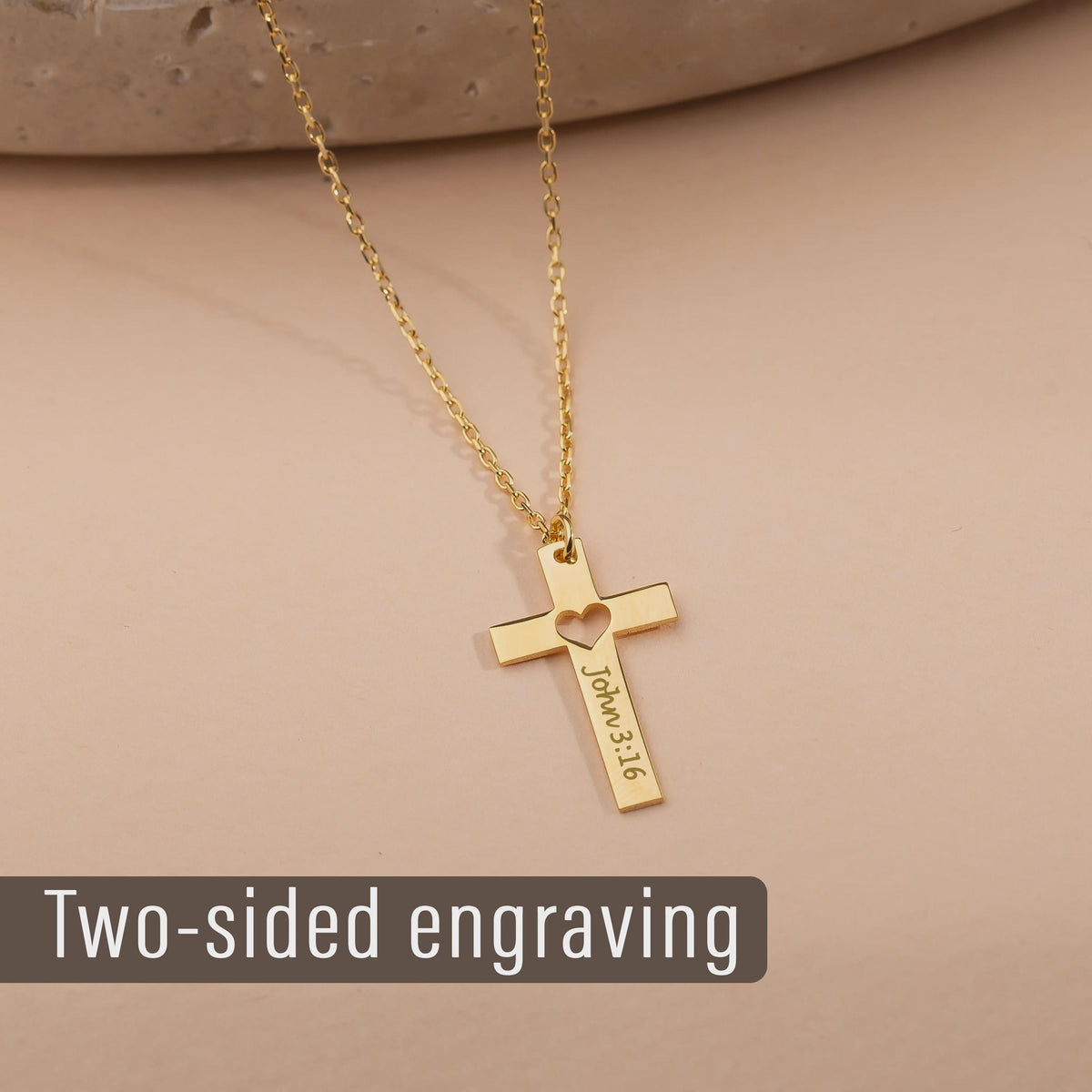 Engraved Cross Necklace with Heart – Personalized Faith Necklace Christmas Gifts for Her