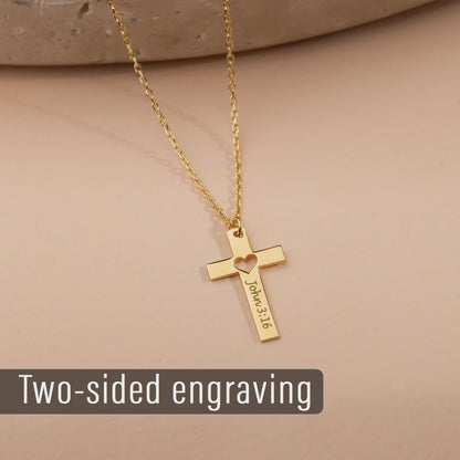 Engraved Cross Necklace with Heart – Personalized Faith Necklace Christmas Gifts for Her
