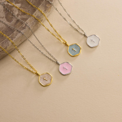Gold Enamel Mini Cross Women Necklace