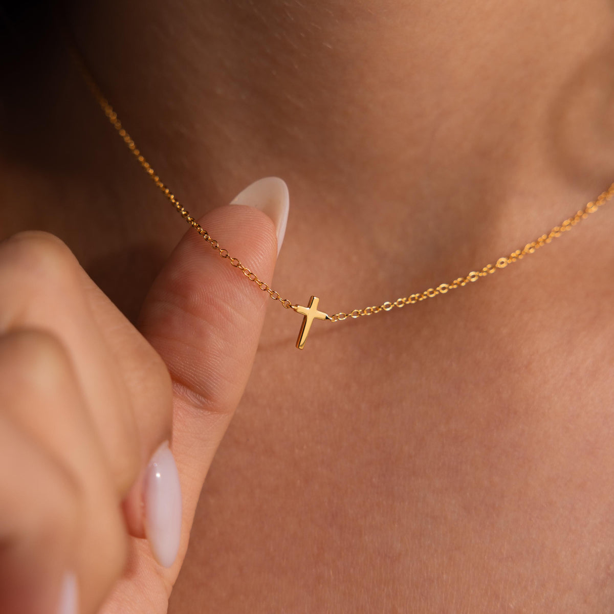 Dainty Tiny Silver Cross Charm Women Necklace