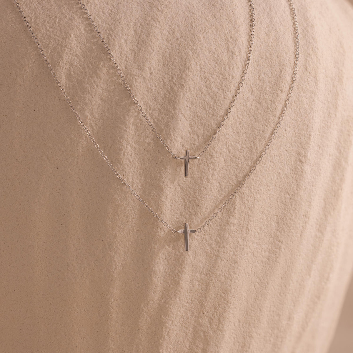Dainty Tiny Silver Cross Charm Women Necklace