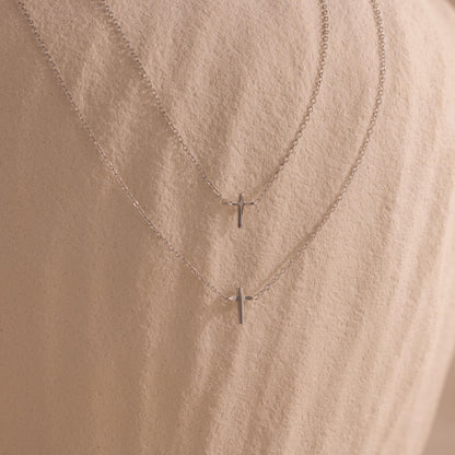 Dainty Tiny Silver Cross Charm Women Necklace