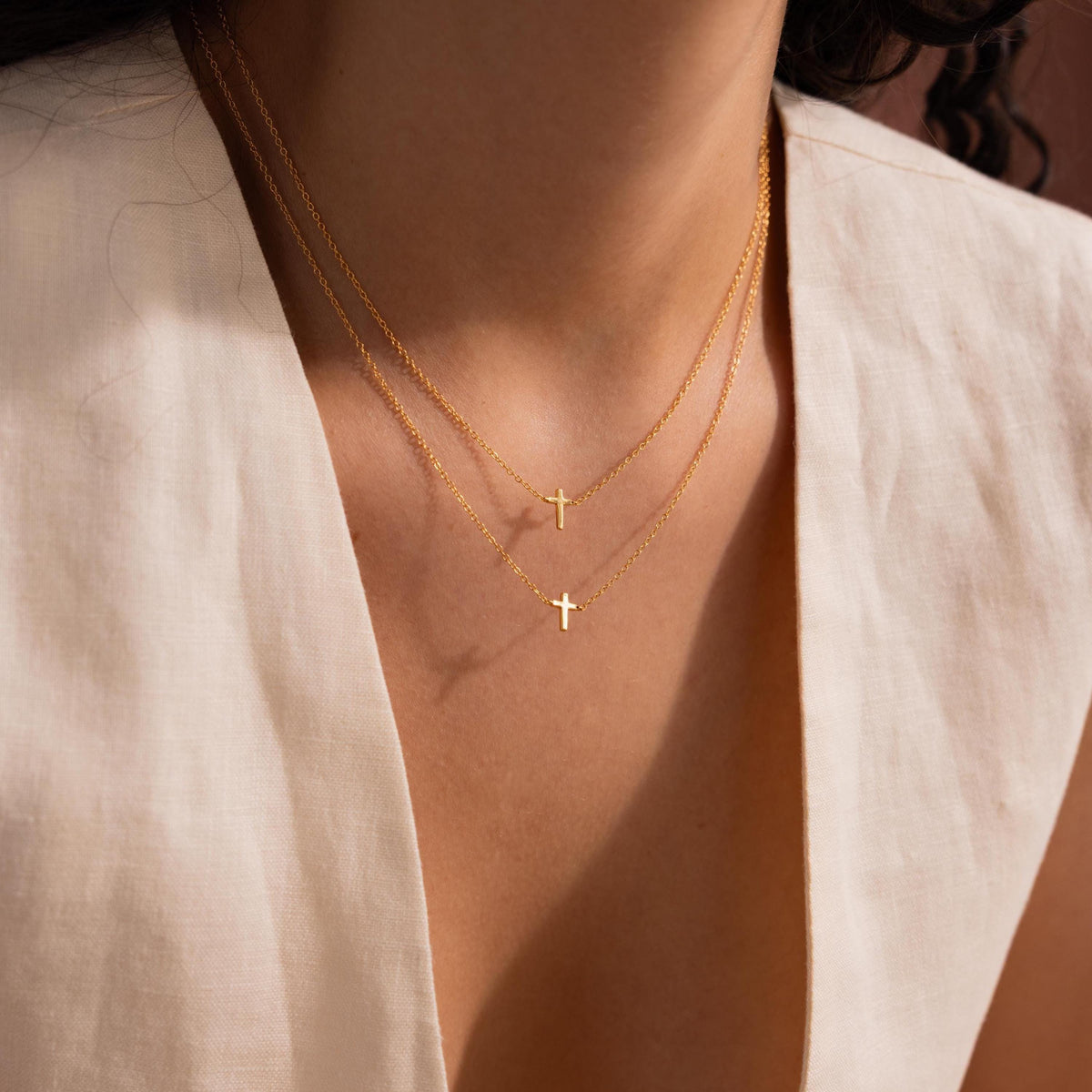 Dainty Tiny Silver Cross Charm Women Necklace