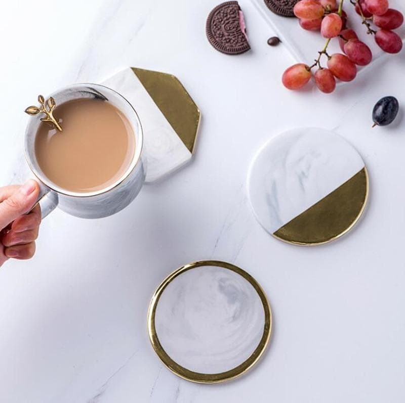 Dessous de verre en marbre blanc