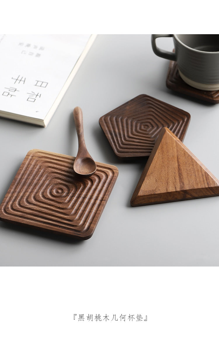 Walnut Wood Geometric Coasters