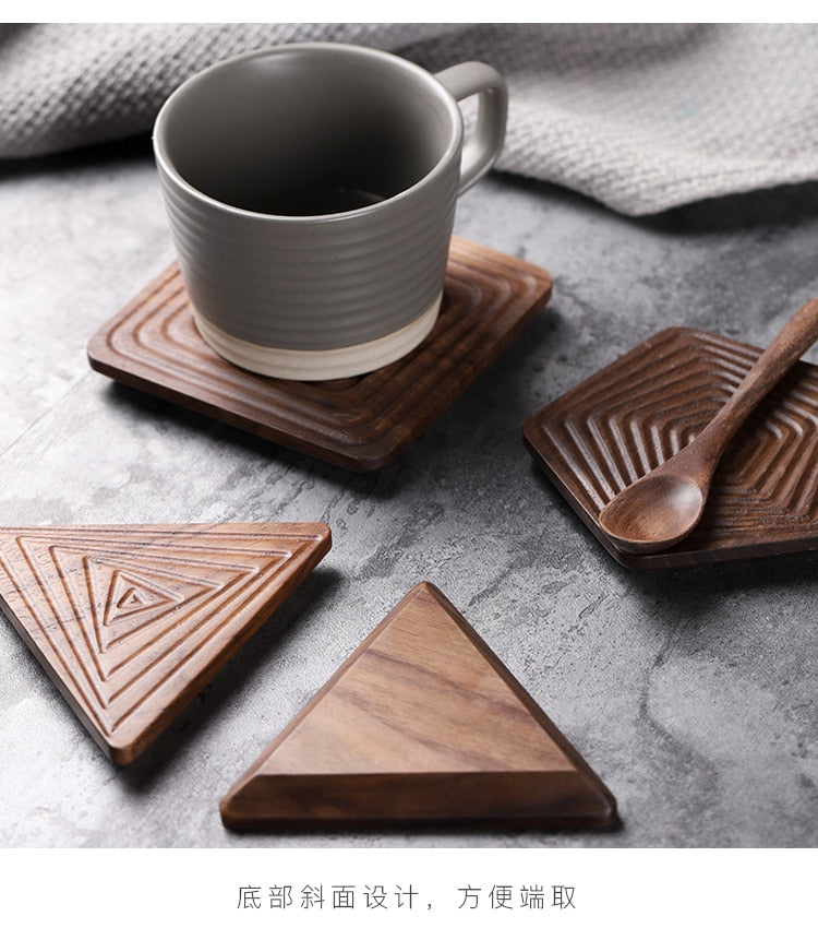 Walnut Wood Geometric Coasters